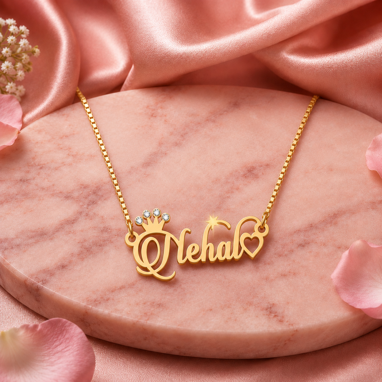 Personalized Royal Crown & Heart Nameplate Necklace