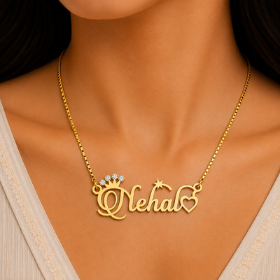 Personalized Royal Crown & Heart Name Necklace