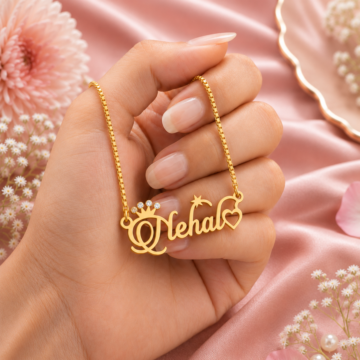 Personalized Royal Crown & Heart Name Necklace