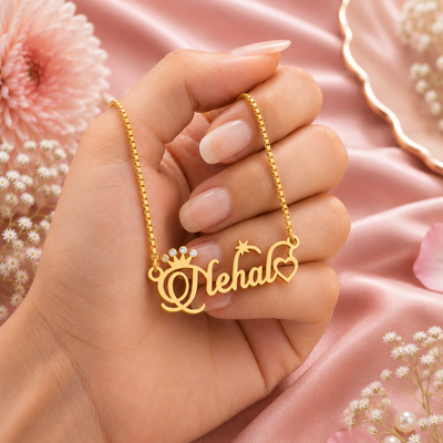 Personalized Royal Crown & Heart Name Necklace