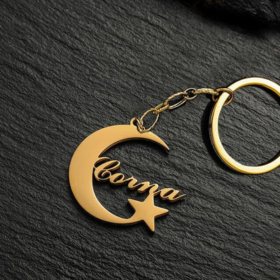 Personalized Crescent Moon & Star Name Keychain