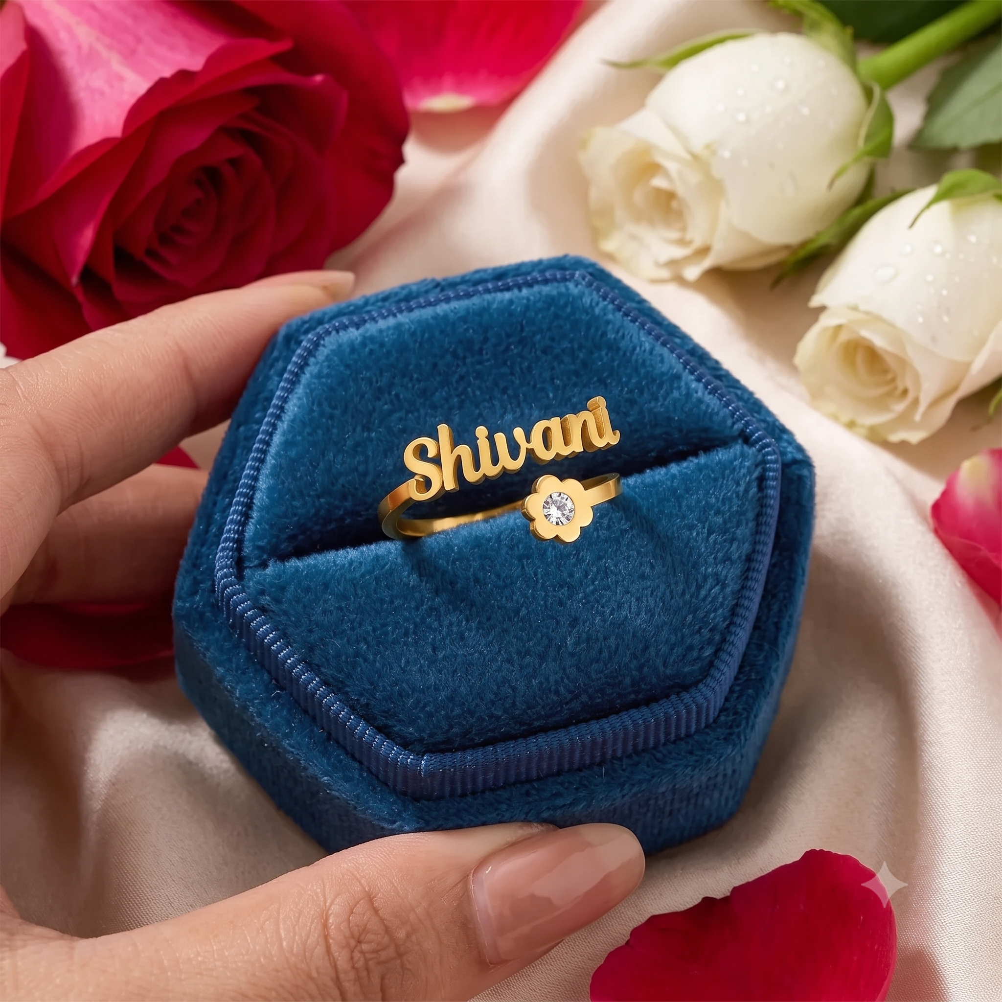 personalized flower name diamond ring