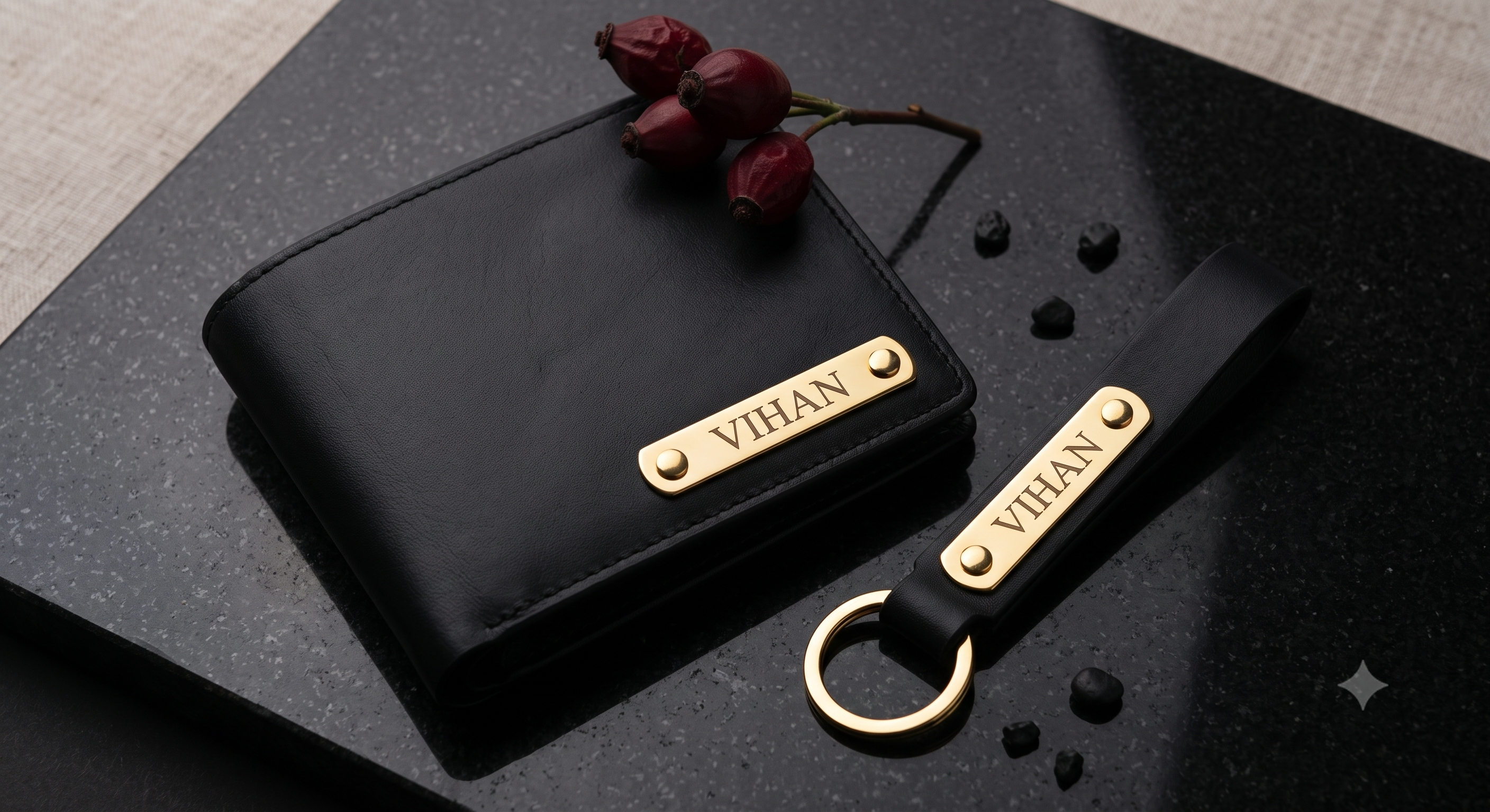 Personalized Leather Wallet & Keychain Gift Set