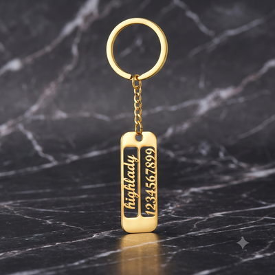 personalized cutout name & phone number keychain