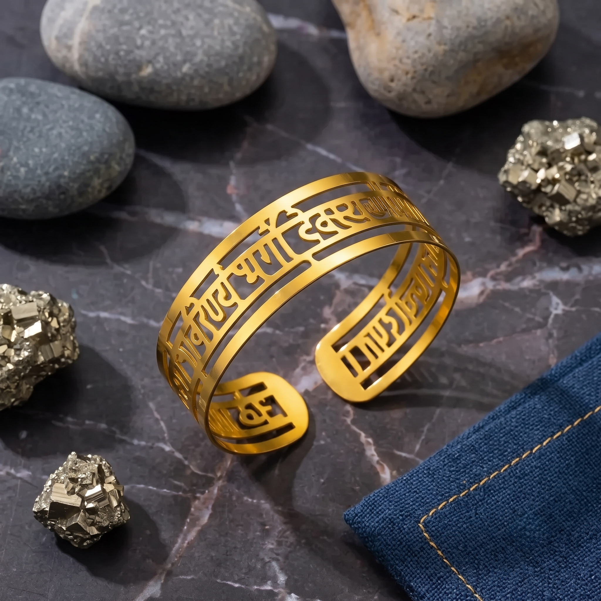 Om Namah Shivaya Gold Kada Bracelet | Mahadev Mantra Bangle