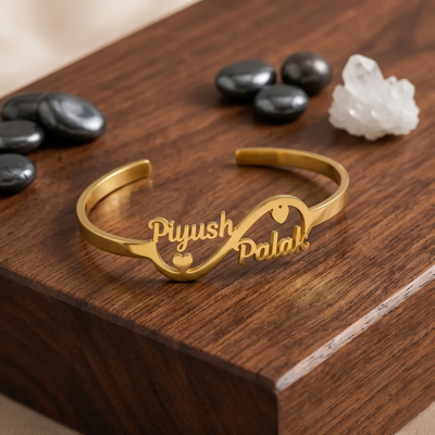 Personalized Double Name Infinity Gold Bangle | Couple Bracelet