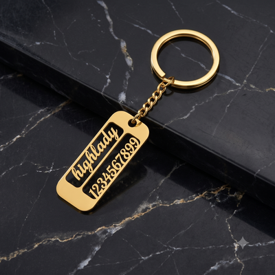 personalized cutout name & phone number keychain