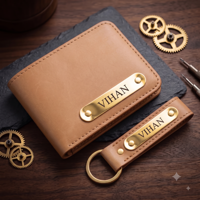 Personalized Leather Wallet & Keychain Gift Set