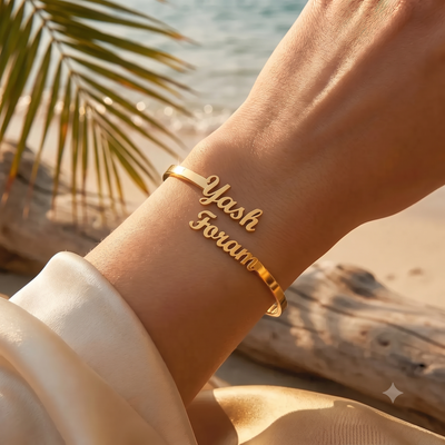 Personalized Double Name Gold Bangle | Custom Couple Bracelet