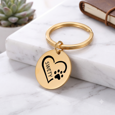 Personalized Pet Paw & Heart Name Keychain