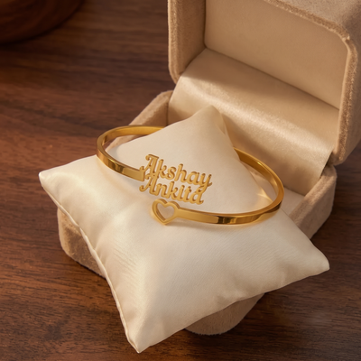 Personalized Double Name Gold Bangle for Women | Custom Couple Bracelet