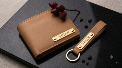 Personalized Leather Wallet & Keychain Gift Set