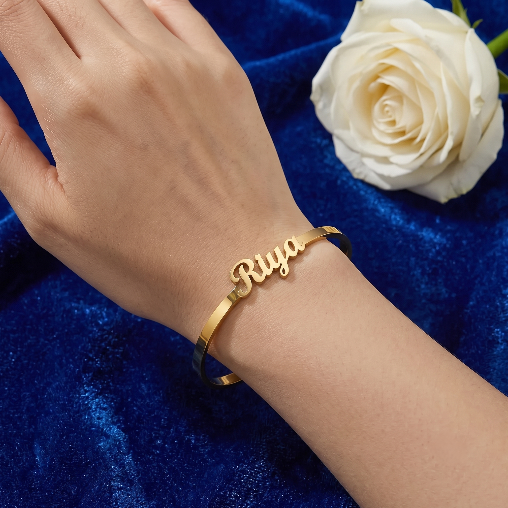Personalized Name Gold Bangle for Women | Custom Name Bracelet
