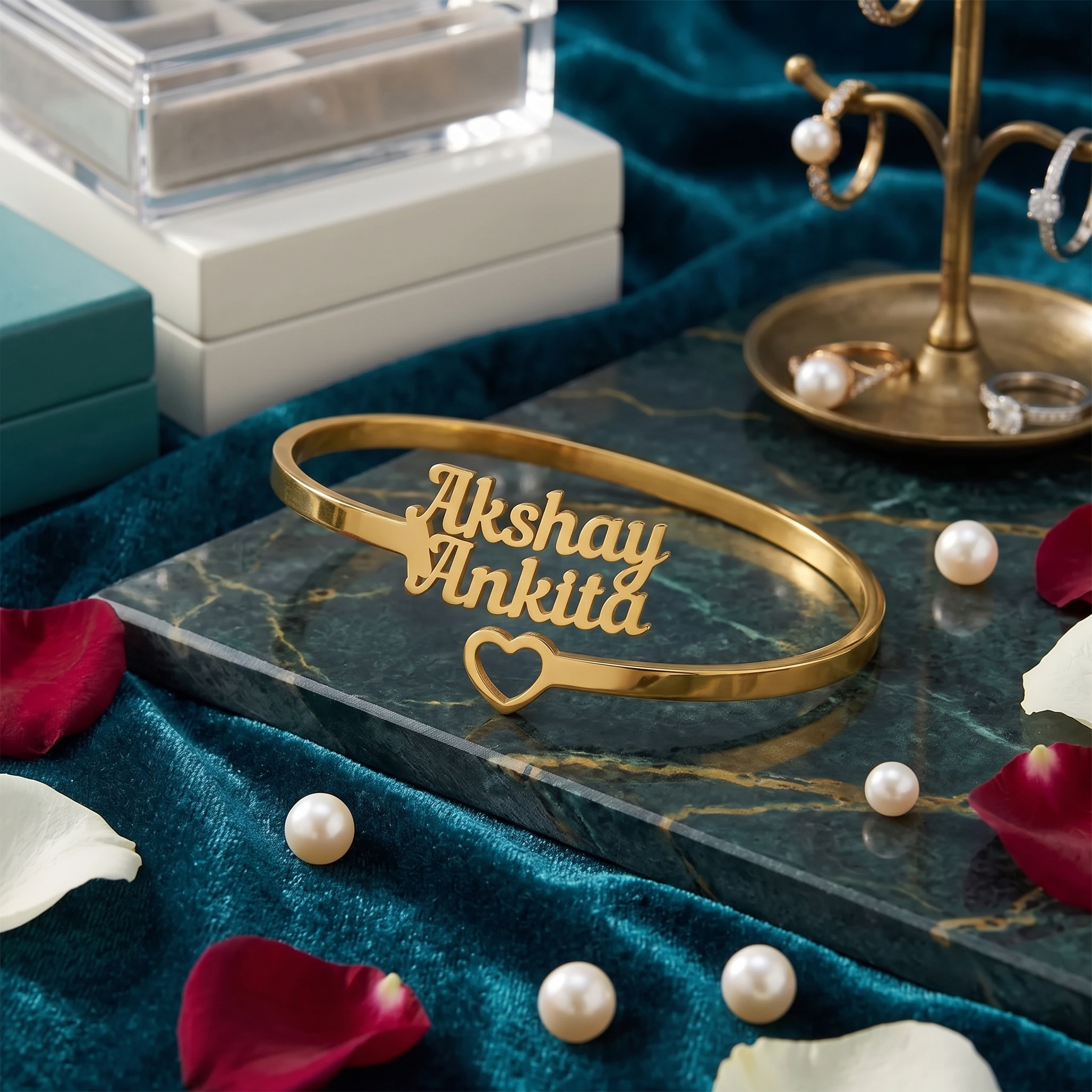 Personalized Double Name Gold Bangle for Women | Custom Couple Bracelet