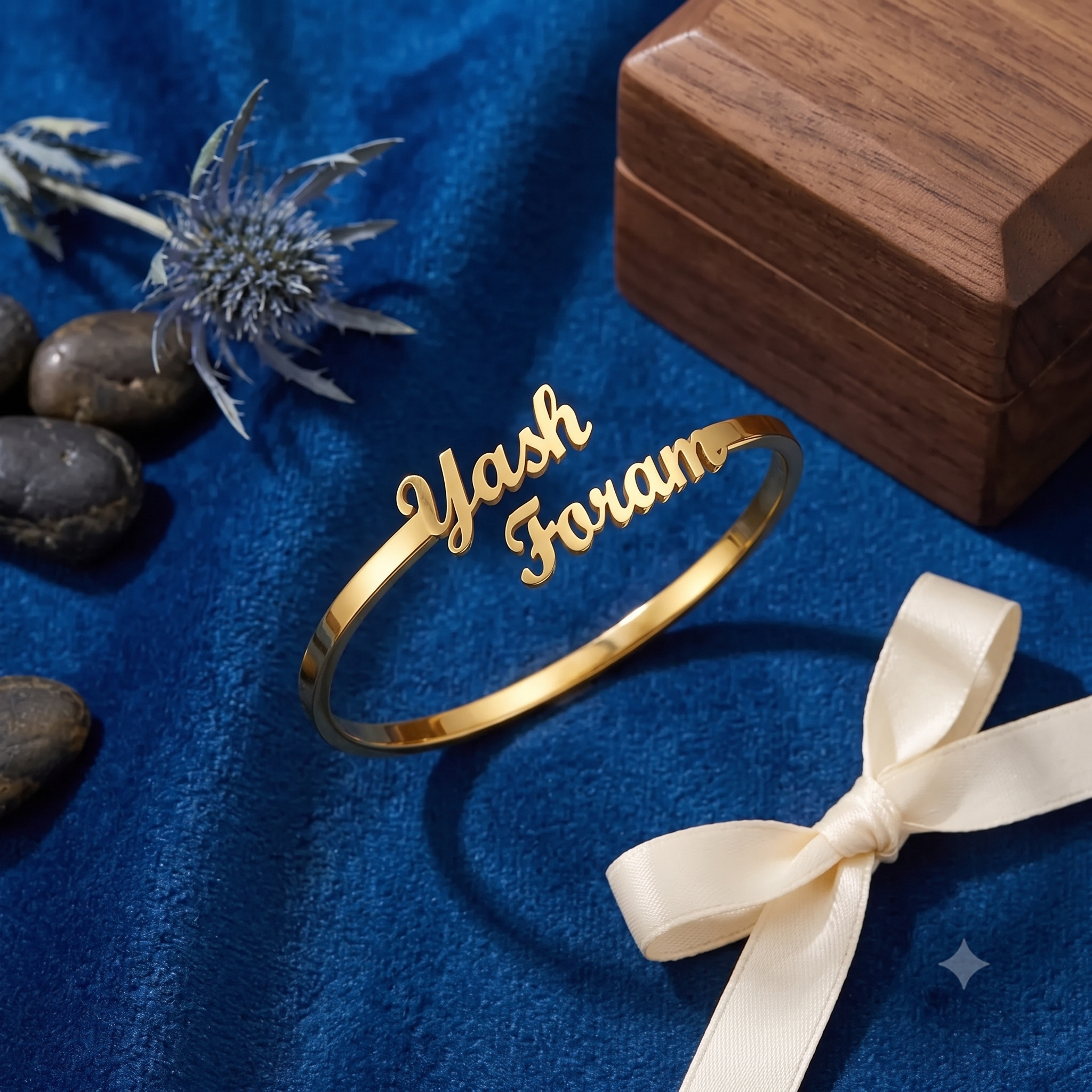 Personalized Double Name Gold Bangle | Custom Couple Bracelet