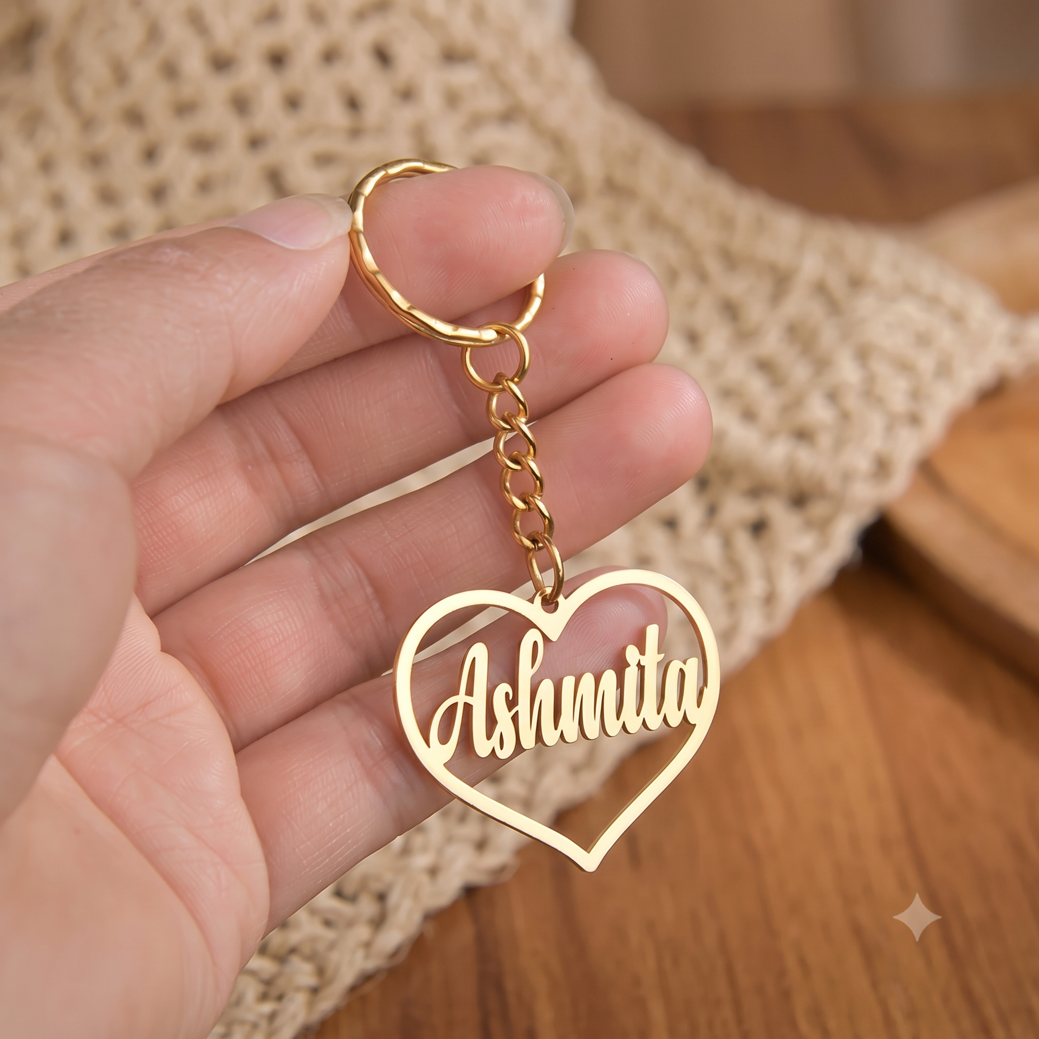 Personalized Open Heart Name Keychain