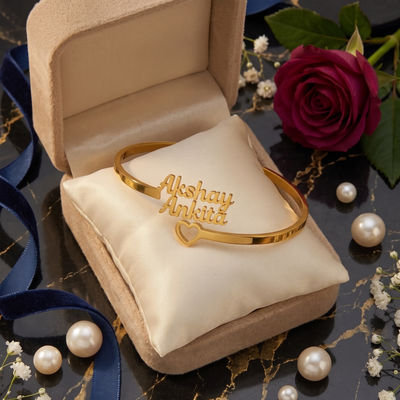 Personalized Double Name Gold Bangle for Women | Custom Couple Bracelet