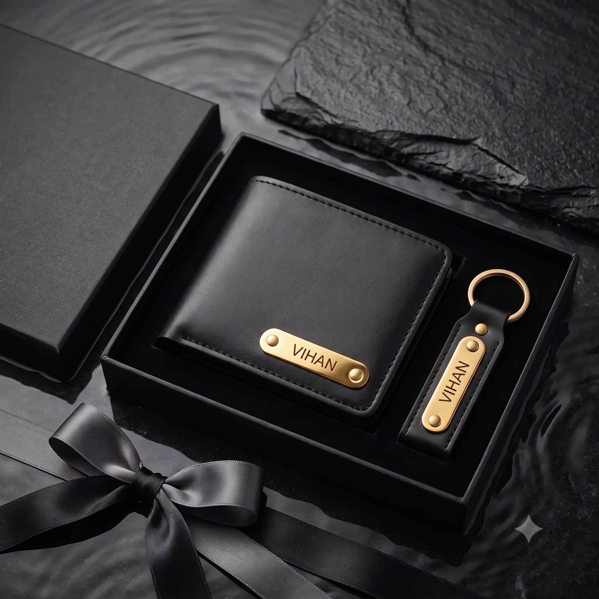 Personalized Leather Wallet & Keychain Gift Set