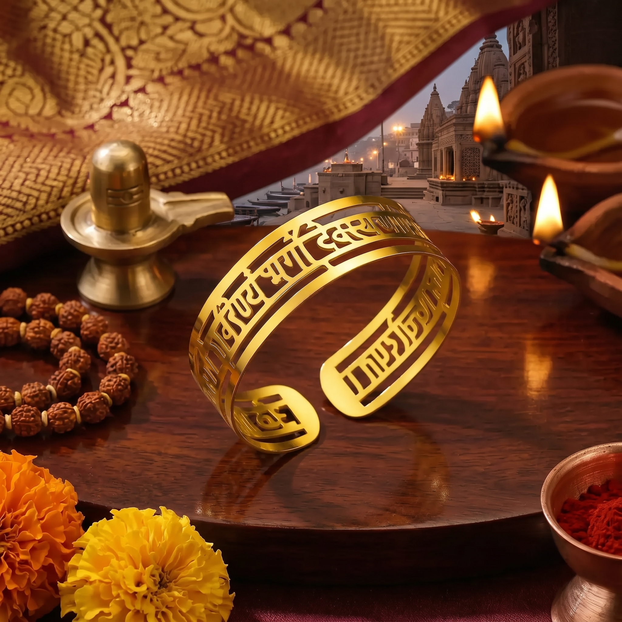 Om Namah Shivaya Gold Kada Bracelet | Mahadev Mantra Bangle