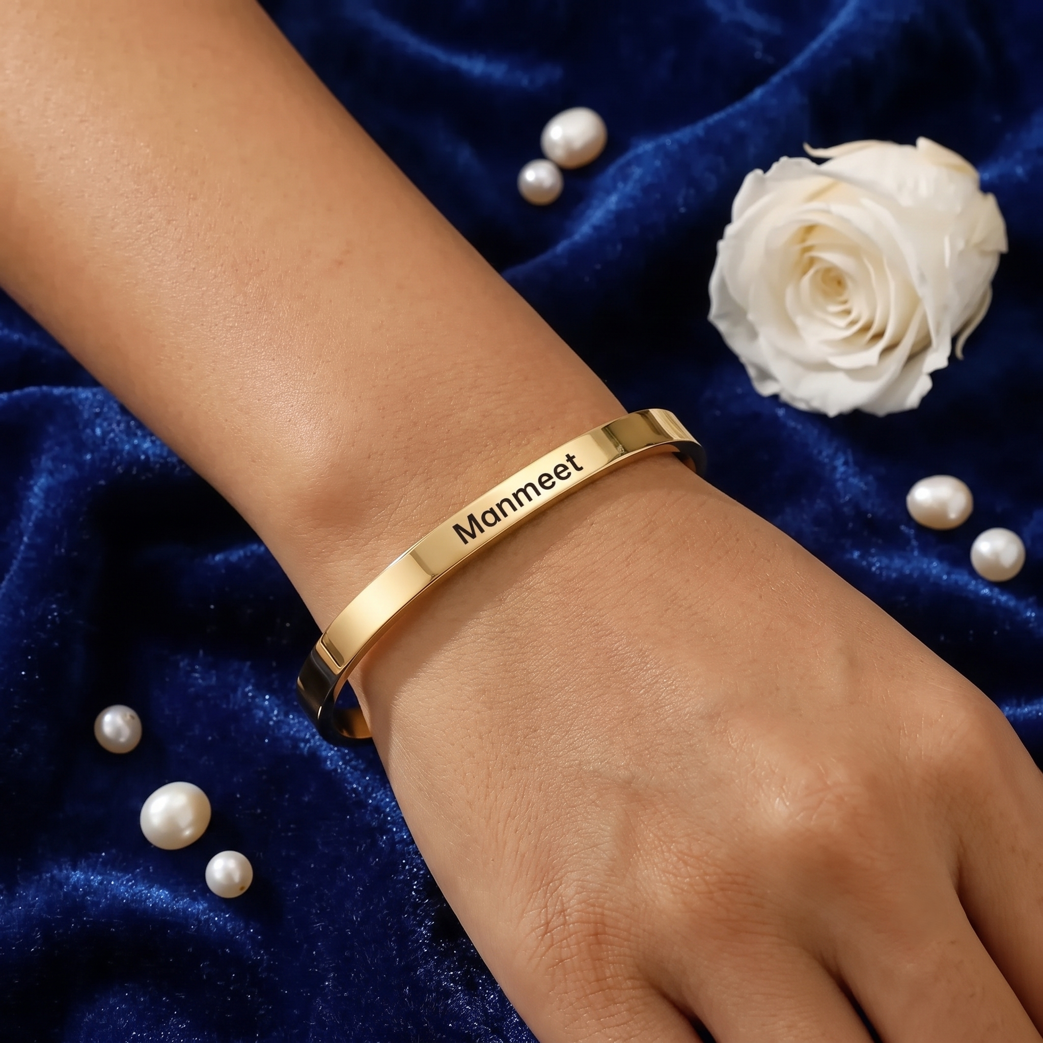 Personalized Name Gold Bangle for Men & Women | Custom Name Bracelet