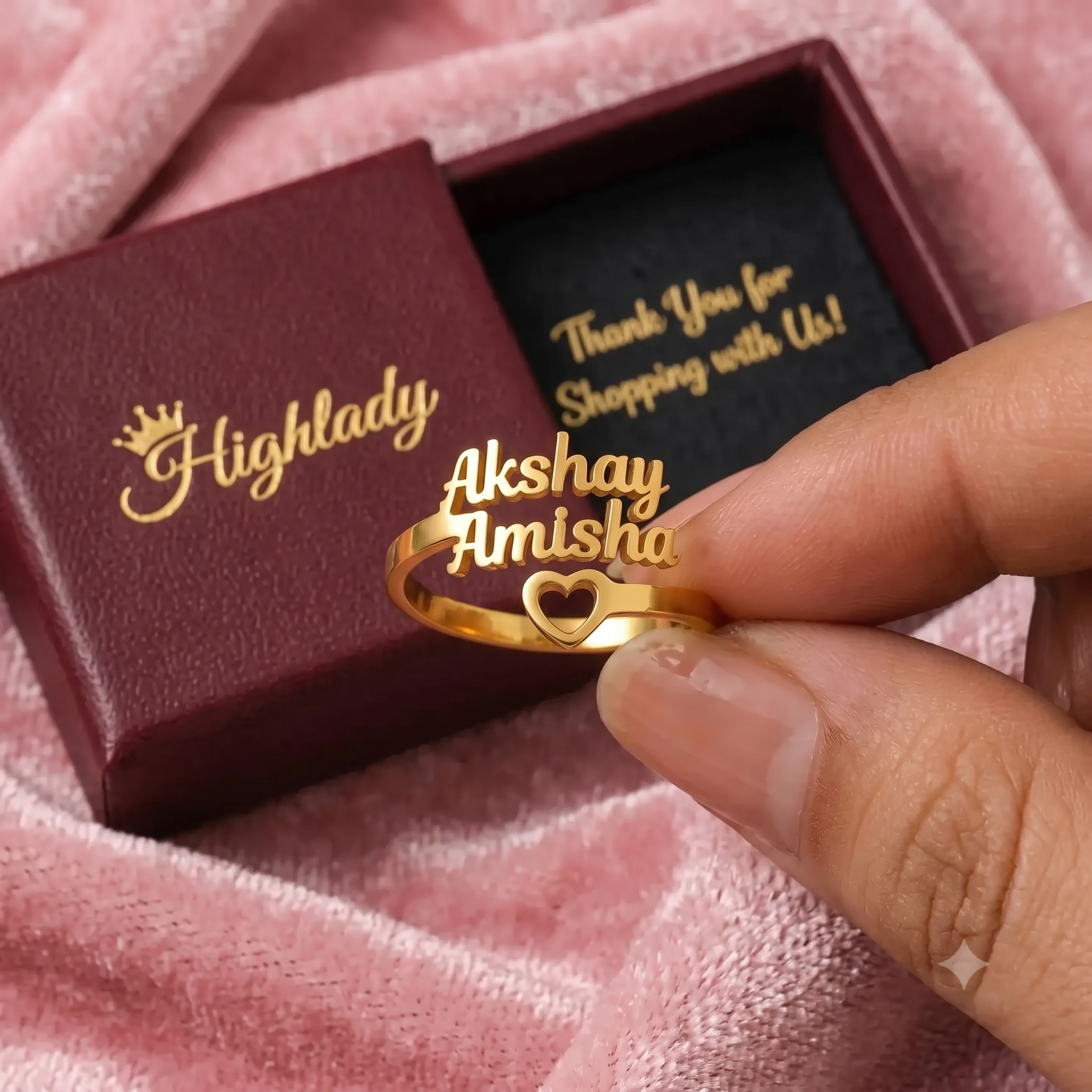 Personalized Two-Name Cutout Heart Bypass Ring