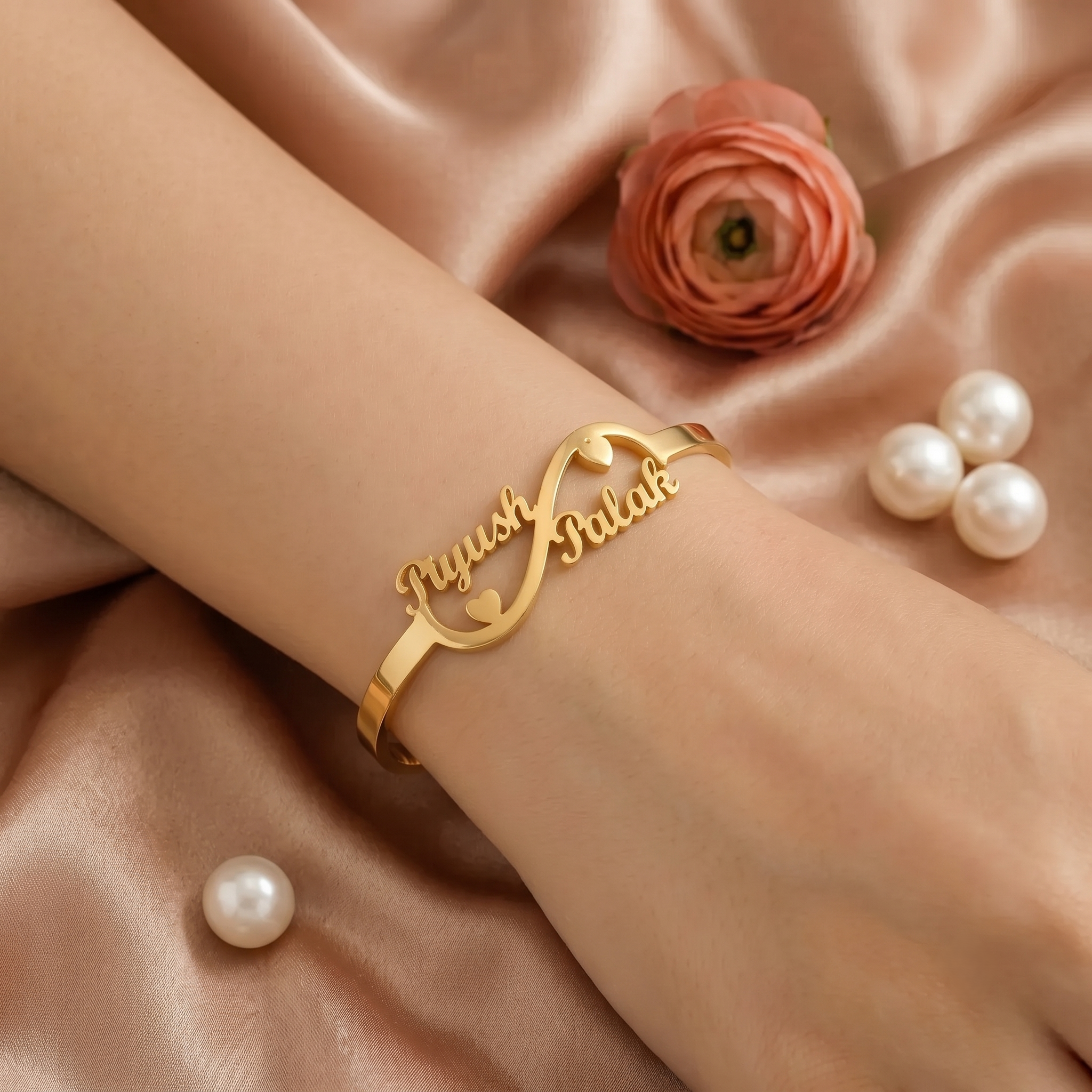 Personalized Double Name Infinity Gold Bangle | Couple Bracelet