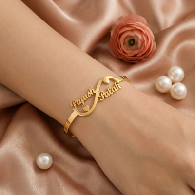 Personalized Double Name Infinity Gold Bangle | Couple Bracelet