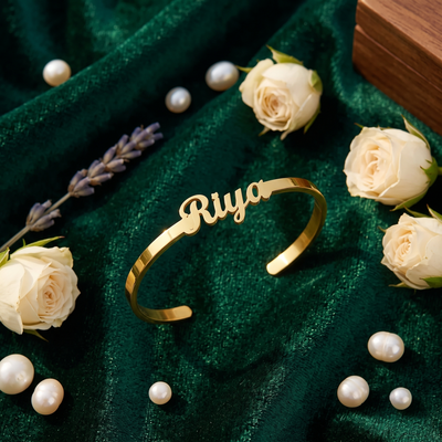 Personalized Name Gold Bangle for Women | Custom Name Bracelet