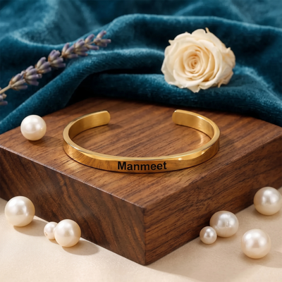 Personalized Name Gold Bangle for Men & Women | Custom Name Bracelet