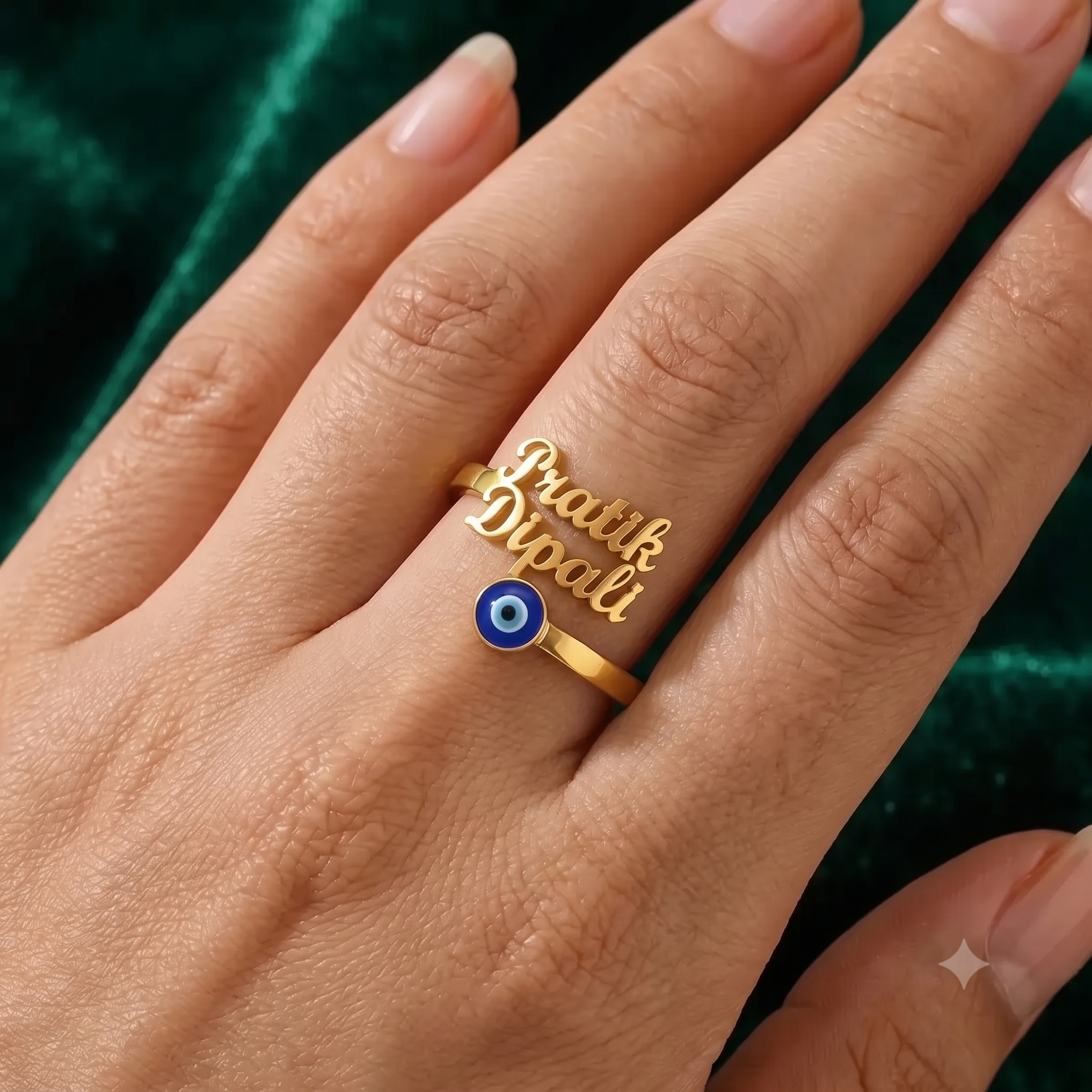 personalized twoname evileye bypass ring