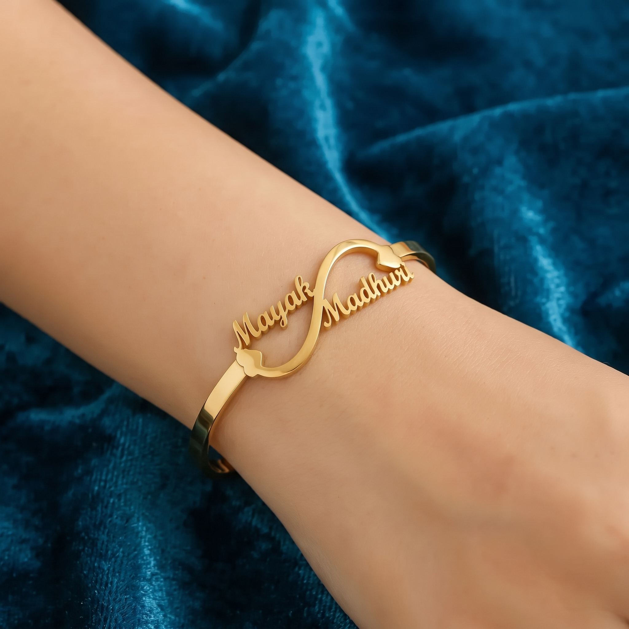 Personalized Double Name Infinity Gold Bangle | Custom Couple Bracelet