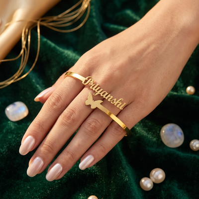 Personalized Name Gold Bangle with Butterfly | Custom Bracelet
