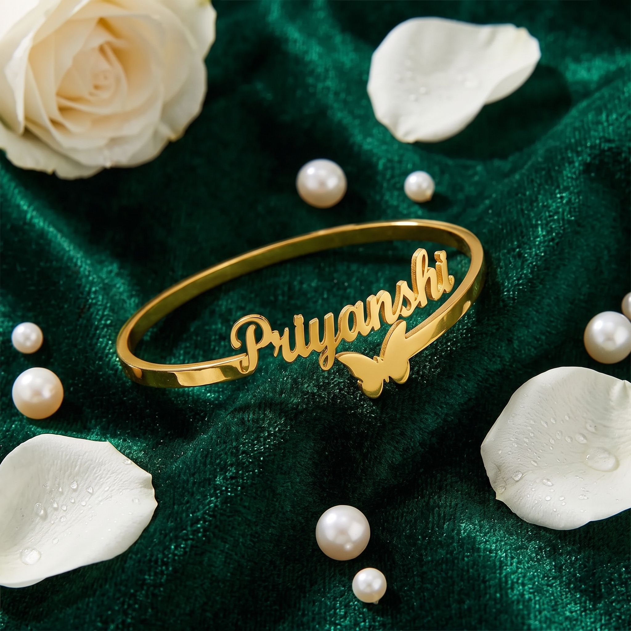 Personalized Name Gold Bangle with Butterfly | Custom Bracelet